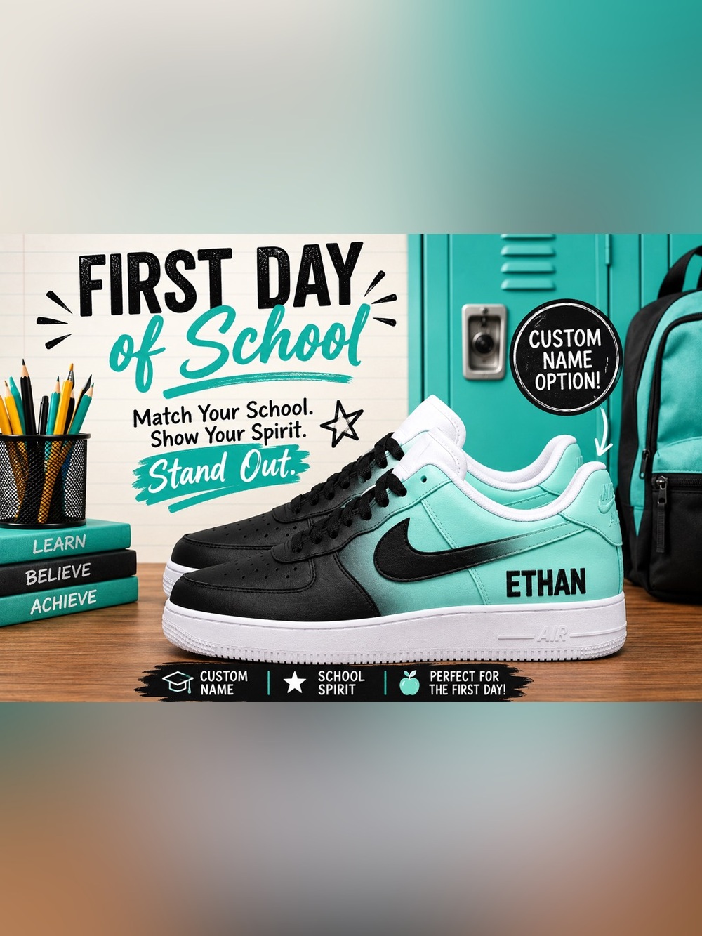 Custom School Spirit Nike Air Force 1 Shoes Personalized Back to School Sneakers
